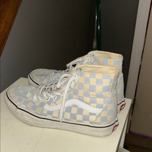 Vans Blue and Cream Checkered Sneakers